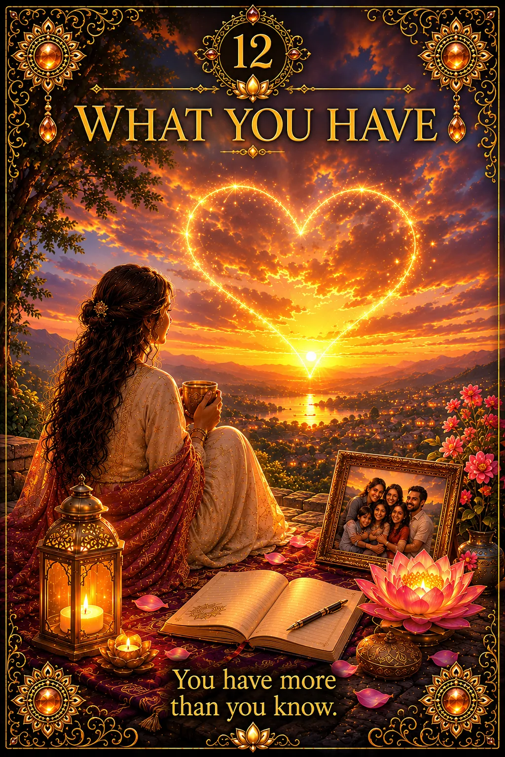Green Tara oracle card 12: What You Have — The Auspicious One