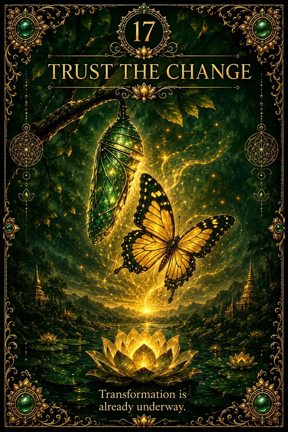 Green Tara oracle card 17: Trust the Change — Crystal Clear