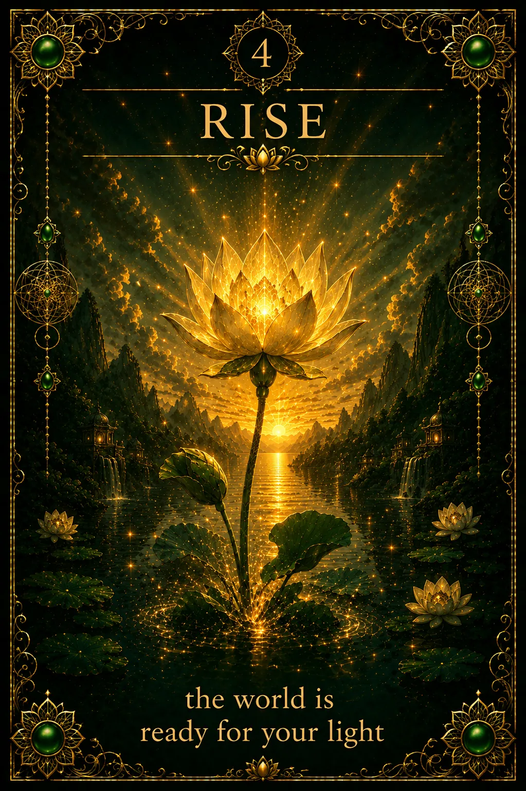 Green Tara oracle card 4: Rise — Crown of the Victorious Ones