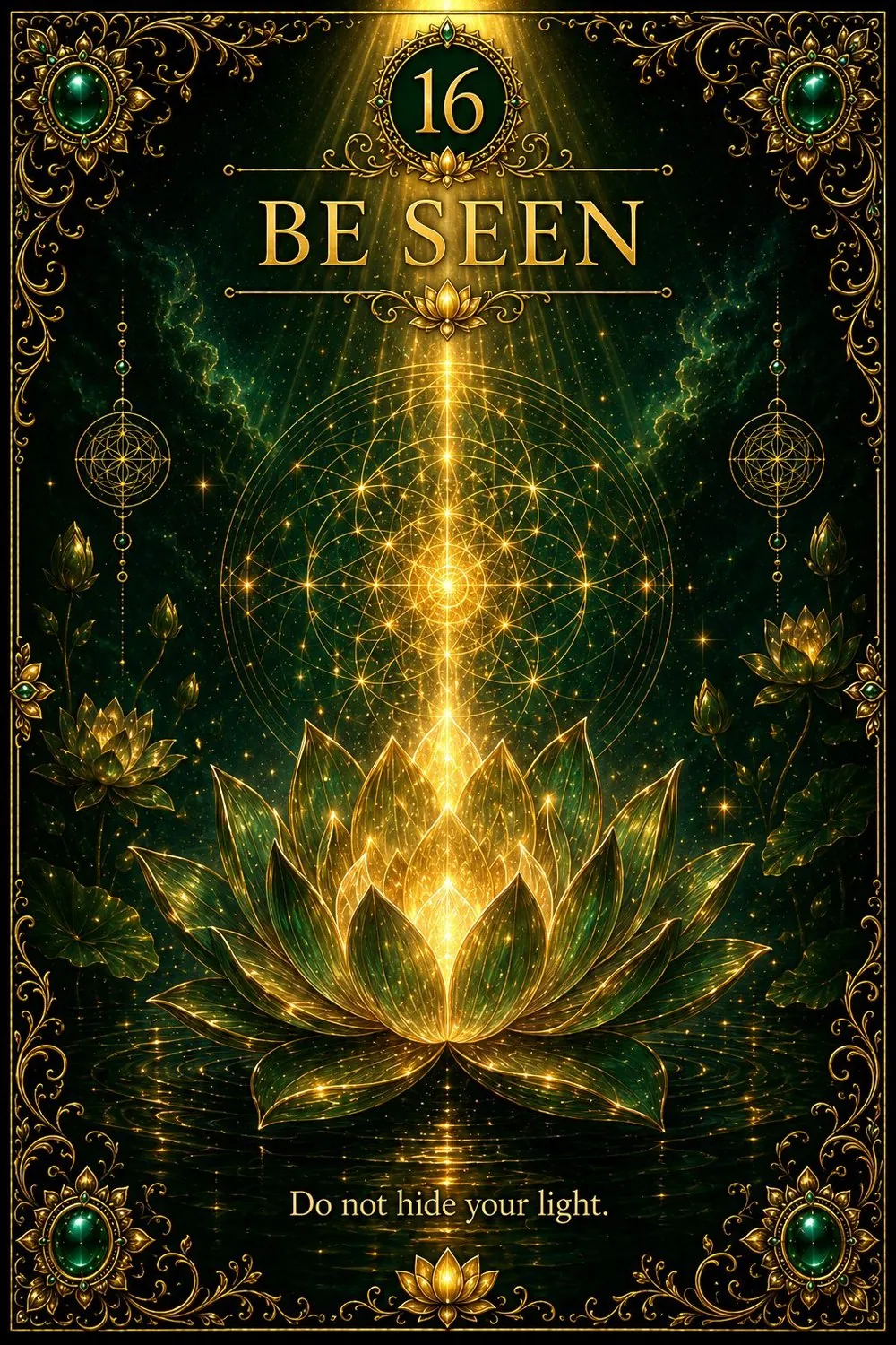Green Tara oracle card 16: Be Seen — She Who Blazes