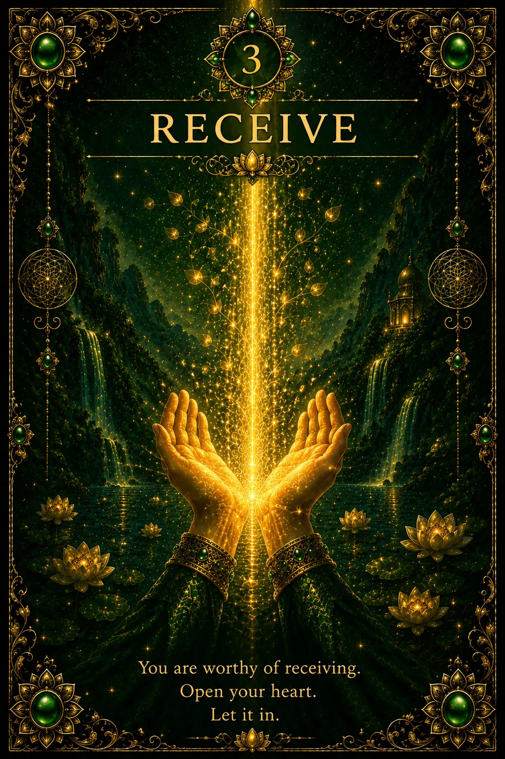 Green Tara oracle card 3: Receive — Golden Coloured