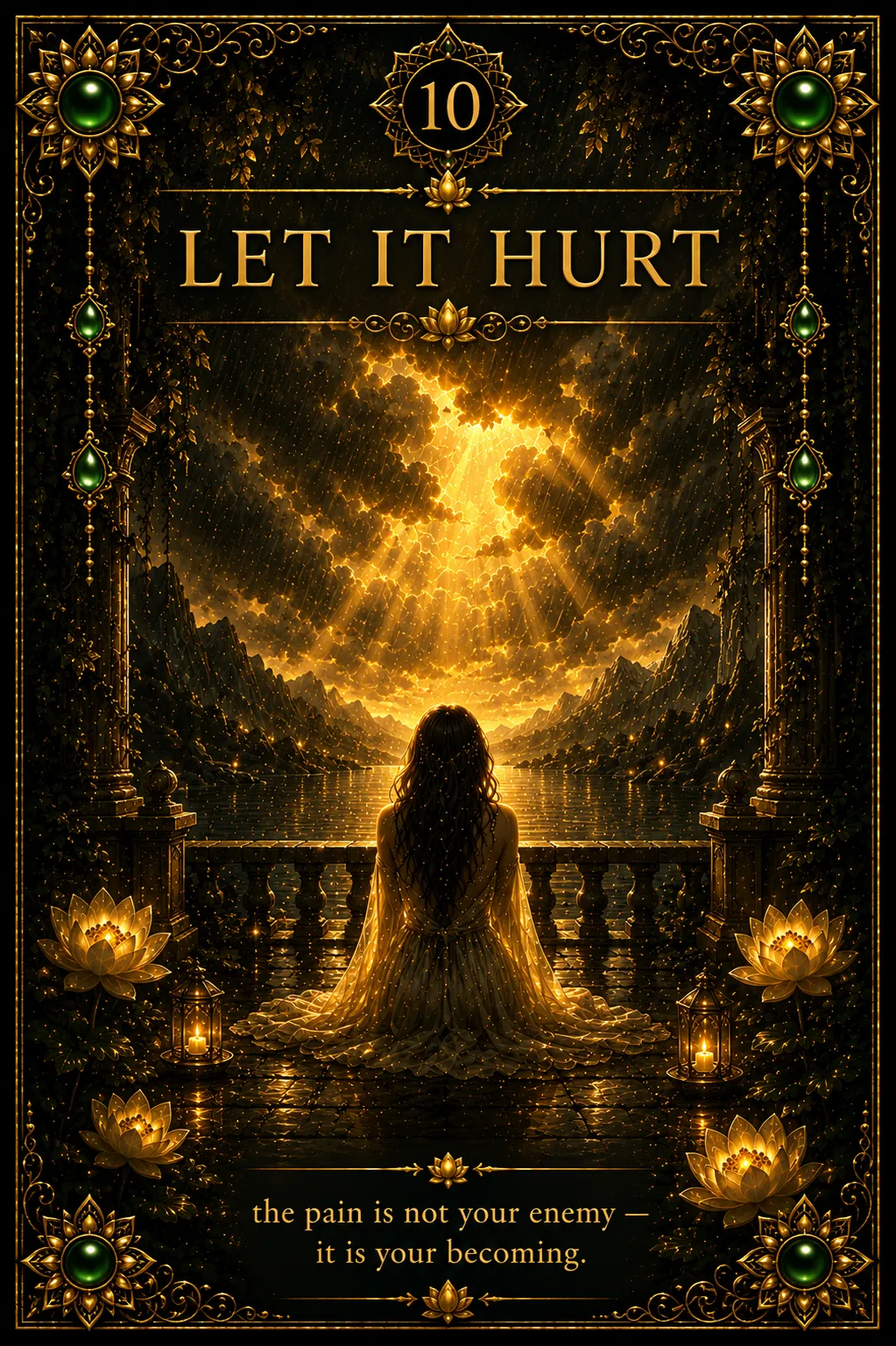 Green Tara oracle card 10: Let It Hurt — Dispeller of Grief