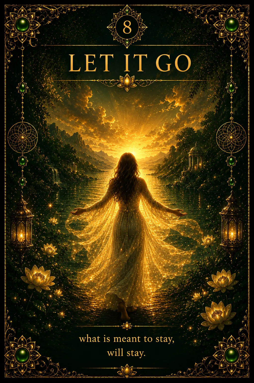 Green Tara oracle card 8: Let It Go — Subduer of Maras